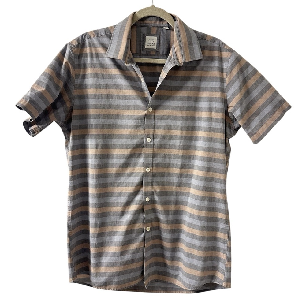 Oscar de la Renta Neutral Striped Gray and Brown Men's Casual Shirt Sz Large